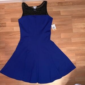 NWT Bar III Fit-n-Flare Dress w Black Mesh Top